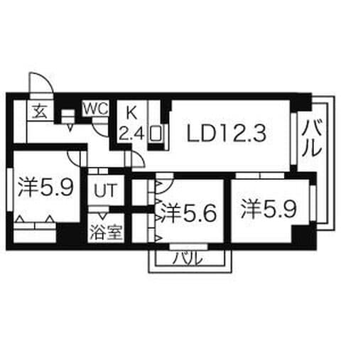 ラフォーレパークヒル 105号室(賃貸・3LDK・8.1万円/月)の外観・室内写真