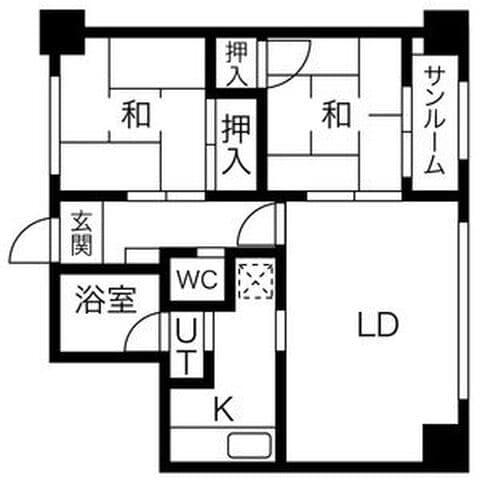 朝日レジデンス 513号室(賃貸・2LDK・4.4万円/月)の外観・室内写真