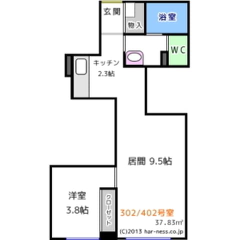 ハーネスビル美園 302号室(賃貸・1LDK・4.3万円/月)の外観・室内写真